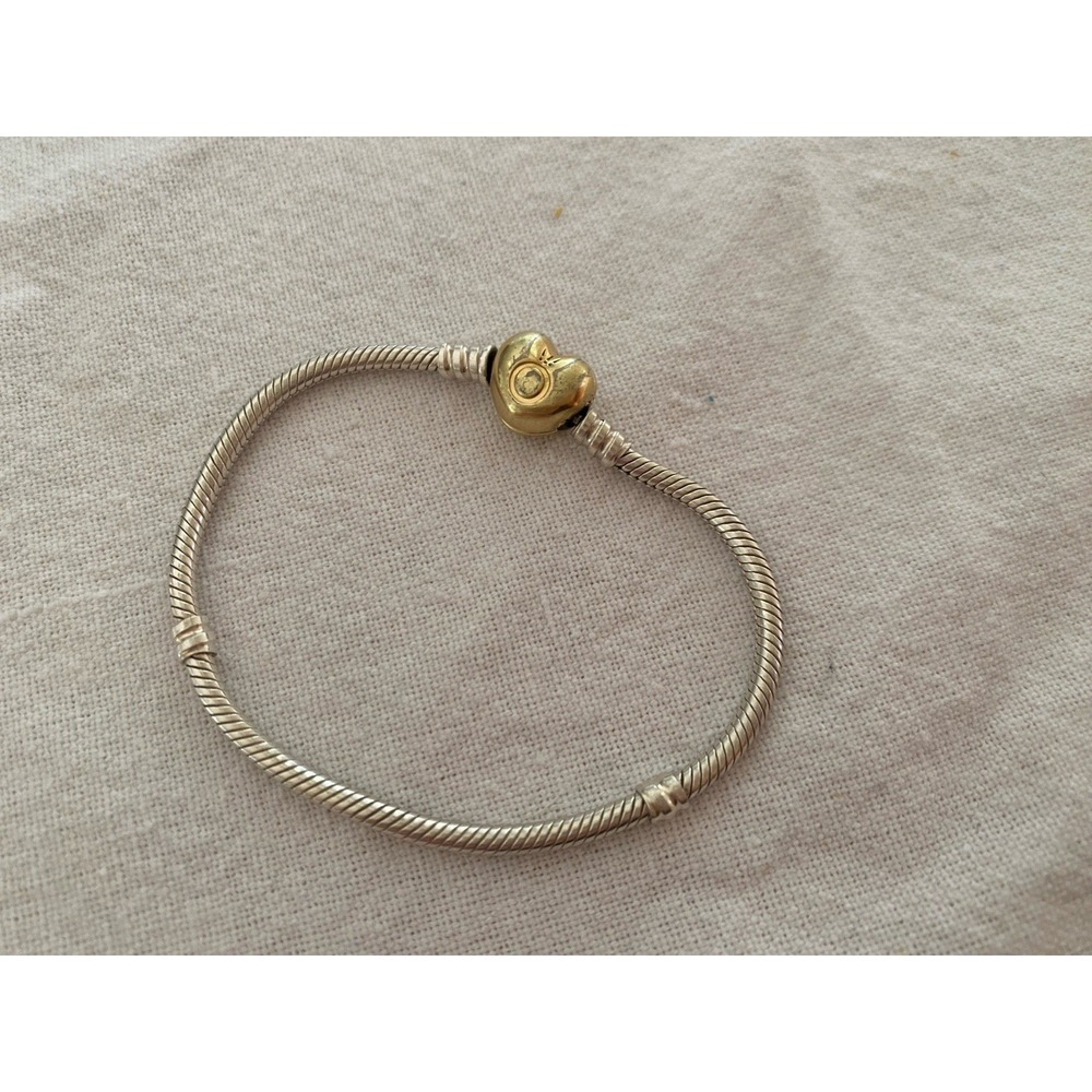 Pandora Silver Snake Chain Bracelet with 14K Gold-Plated Heart Clasp